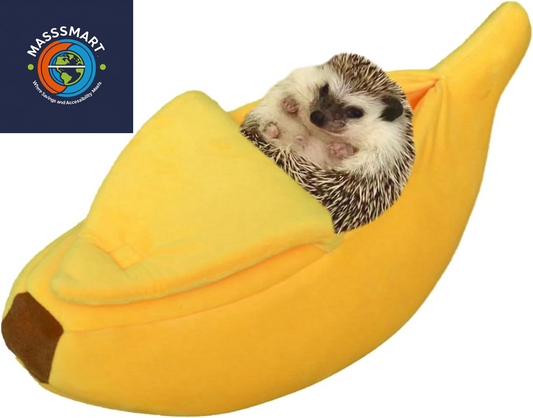 Small Animal Bed Warm Cozy Banana Cave Hideout Sleep Nest House Habitat for Hedgehog Hamster Rat Chinchilla Guinea Pig Ferret Chinchilla Cage Accessories Pet Supplies (Small, Yellow)